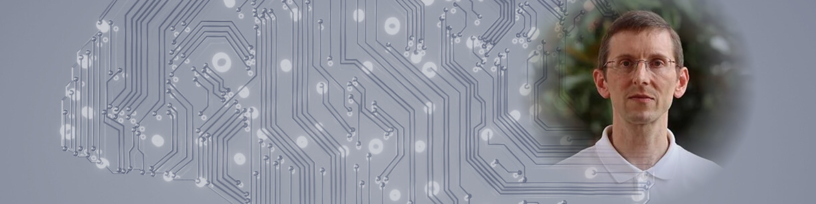 Picture of Anton Korinek in front of stock photo of an AI brain